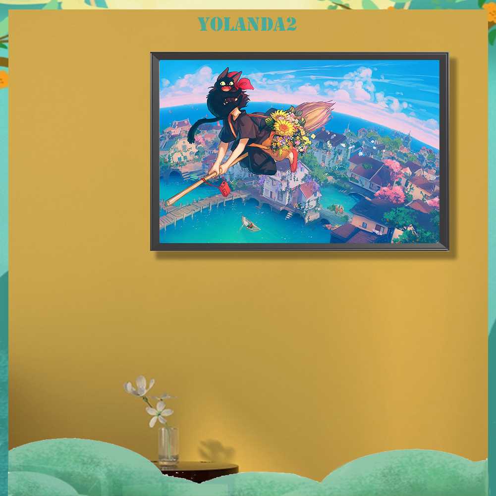 Tranh Đính Đá Kim Cương Toàn Bộ 5D DIY Hình Vẽ Cô Gái Và Mèo Trang Trí Nhà Cửa