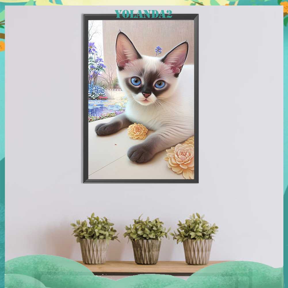 Tranh Đính Đá Kim Cương Toàn Bộ 5D DIY Hình Vẽ Mèo Trang Trí Nhà Cửa