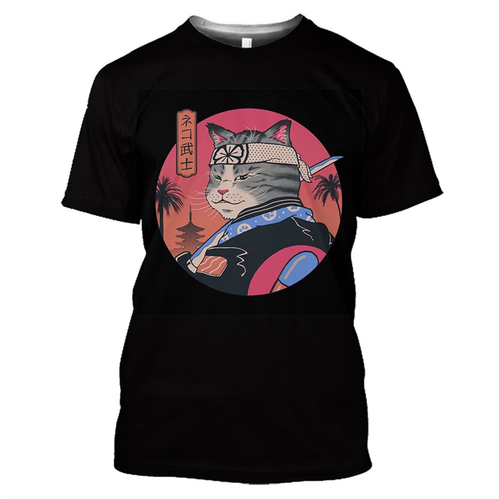 Áo Thun Thể Thao Tay Ngắn In Hình Mèo Samurai Nhật Bản Mẫu Mới 2022 Thời Trang Mùa Hè Cho Nam