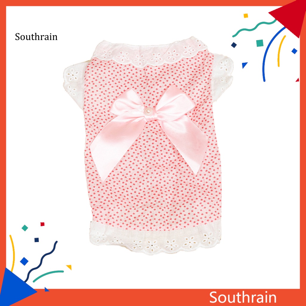 Đầm Cotton Viền Bèo Đính Nơ Thời Trang Mùa Hè Xinh Xắn Cho Cún Cưng