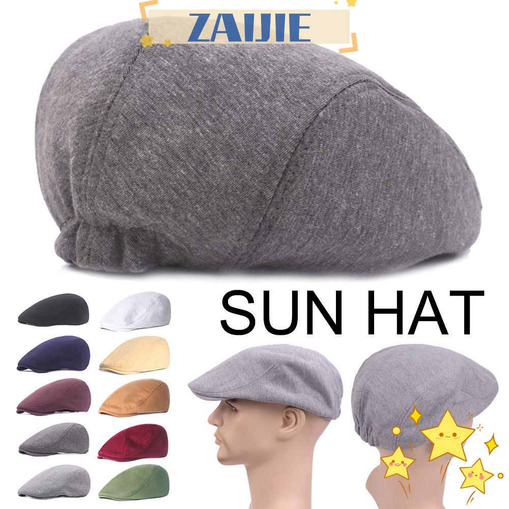 Zaijie Mũ Beret Vải Len Màu Trơn Chống Nắng Thời Gian Giải Trí Cho Nam Giới Zaijie 24