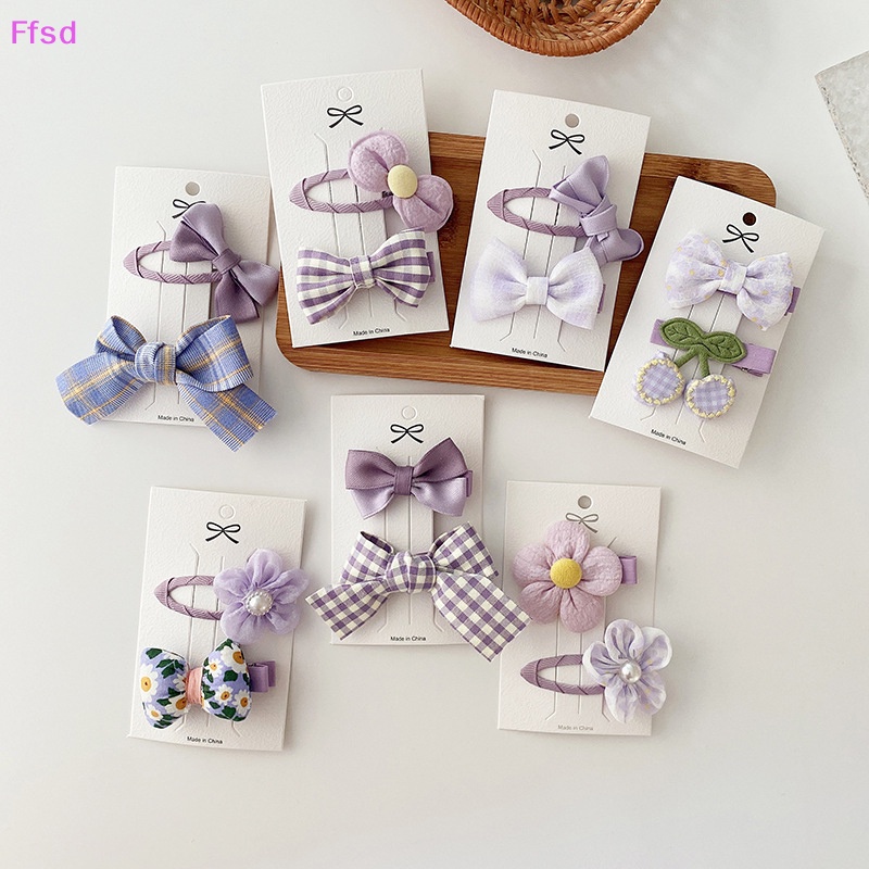 {Ffsd} Bộ 2 Kẹp Tóc Nơ Màu Tím Ngọt Ngào Phong Cách Hàn Quốc Cho Bé Gái