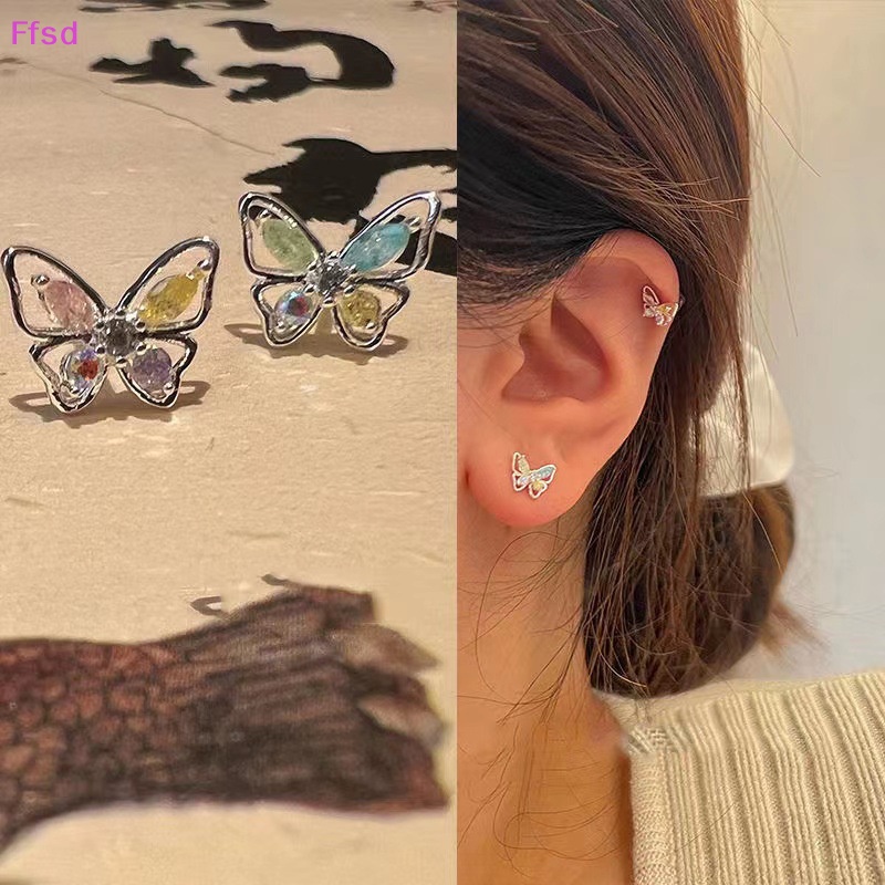 {Ffsd} Khuyên Tai Dạng Xoắn Ốc Đính Đá Zircon Bóng Hình Bướm Làm Quà Tặng Đám Cưới Cho Nữ