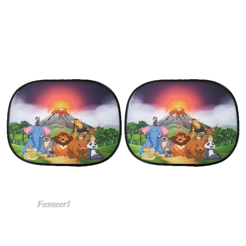[Fenteer1] 2 Tấm Che Nắng Cửa Sổ Xe Hơi Họa Tiết Động Vật Dễ Thương Dành Cho Trẻ Em