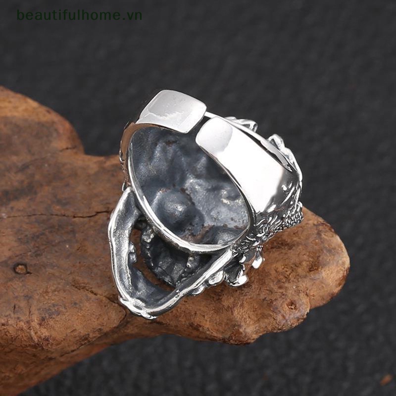[beautifulhome] Nhẫn Hình Đầu Lâu Mạ Bạc Phong Cách Punk Cổ Điển Có Thể Điều Chỉnh Được Dành Cho Nam Và Nữ Đi Xe Máy [beauty]