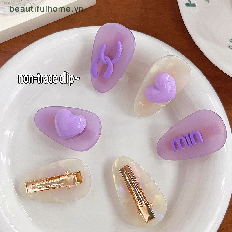 [beautifulhome] Kẹp Tóc Màu Tím Họa Tiết Chữ Cái Hình Học Trái Tim Hoạt Hình Thanh Lịch Cho Nữ [beauty]