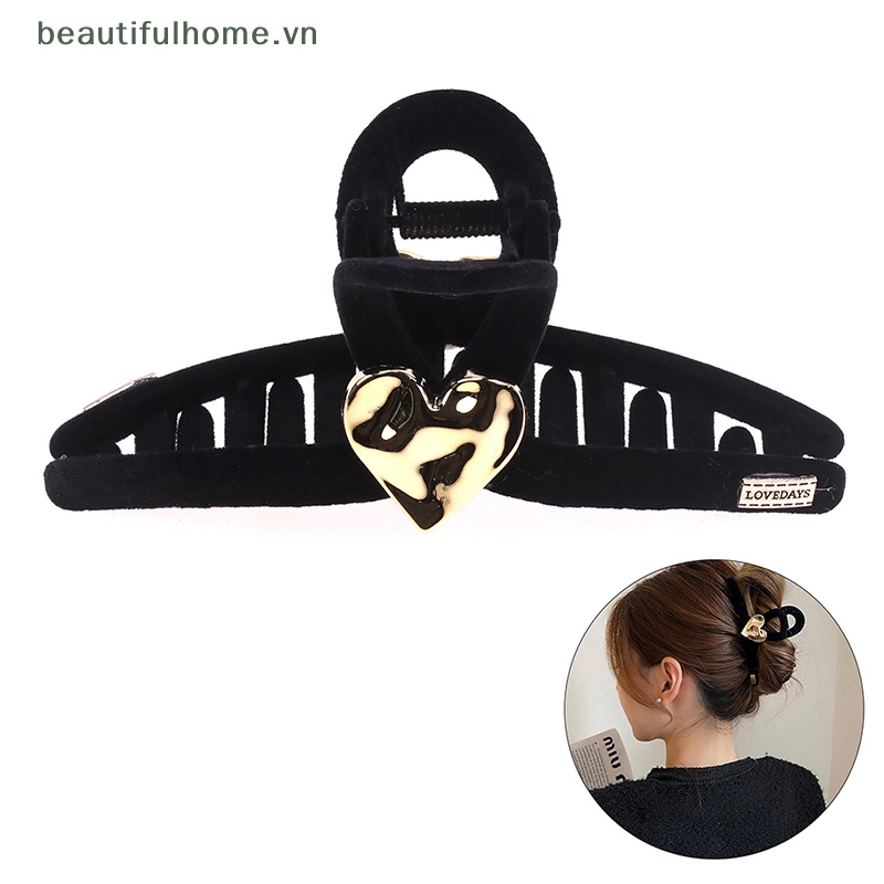 Kẹp Tóc Càng Cua Hình Trái Tim Màu Đen Bằng Nhung Thời Trang Tối Giản Dành Cho Bạn Nữ [beauty]