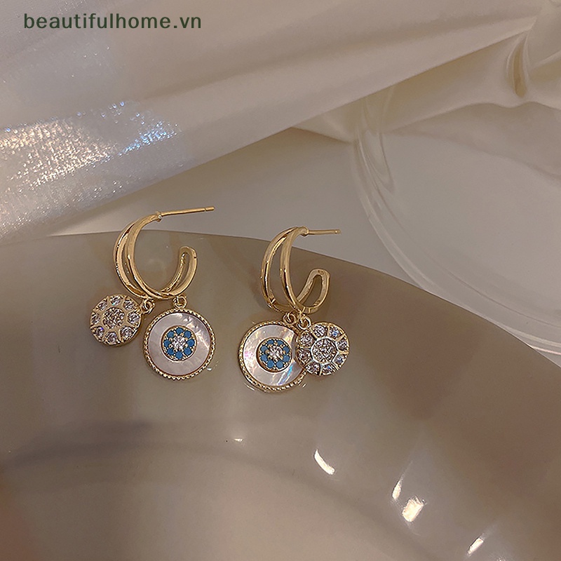 1 Đôi Bông Tai Hình Tròn Đính Hoa Phong Cách Hàn Quốc Cổ Điển Dành Cho Nữ