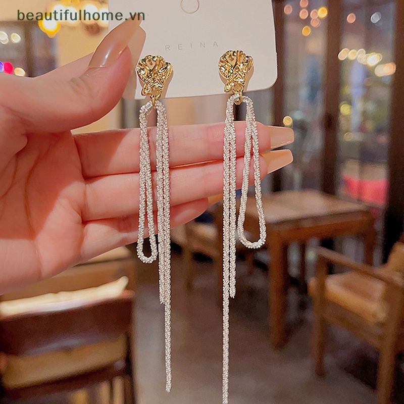 1 Đôi Bông Tai Tua Rua Đính Đá Lấp Lánh Phong Cách Hàn Quốc Thời Trang Cho Nữ