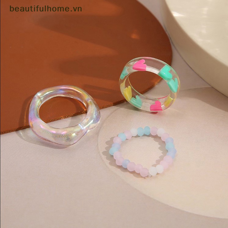 Bộ 2 Nhẫn Đính Đá Opal Hình Trái Tim Dây Điều Chỉnh Được Thời Trang Mùa Hè Hàn Quốc Dành Cho Bạn Nữ [beauty]