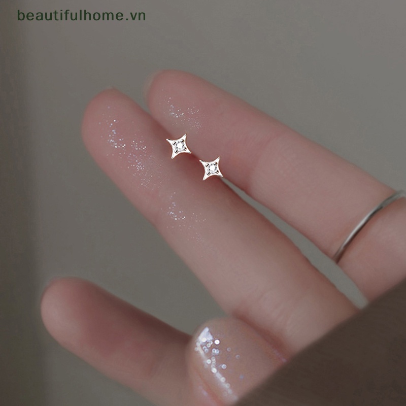 [beautifulhome] Bông Tai Ngôi Sao Bốn Cánh Màu Bạc Đơn Giản Siêu Cổ Tích Làm Quà Tặng Bán Chạy [beauty]