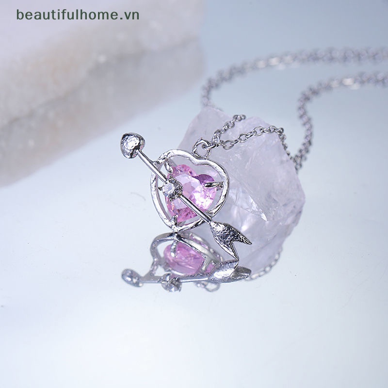[beautifulhome] Vòng cổ Mặt Hình Mũi Tên / Trái Tim Đính Kim Cương Màu Hồng Thời Trang Cho Nữ [beauty]