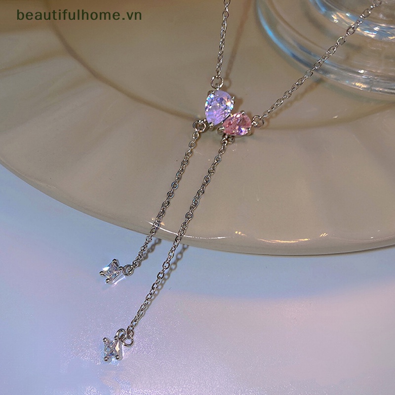 [beautifulhome] Vòng cổ Mặt Hình Trái Tim Đính Đá Zircon Màu Hồng Trắng Thanh Lịch Thời Trang Mới Làm Quà Tặng Tiệc Tùng Cho Nữ [beauty