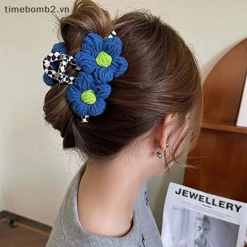 {Timebomb} Kẹp Tóc Hình Cá Mập Bằng Len Hoa Cỡ Lớn Thanh Lịch Thời Trang Thu Đông Cho Nữ