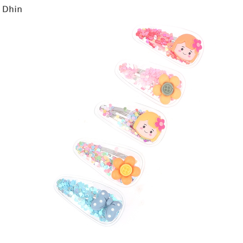 [Dhin] Set 5 Kẹp Tóc Mái Hiên Hình Động Vật / Trái Cây / Cát Lún Lấp Lánh Dễ Thương Cho