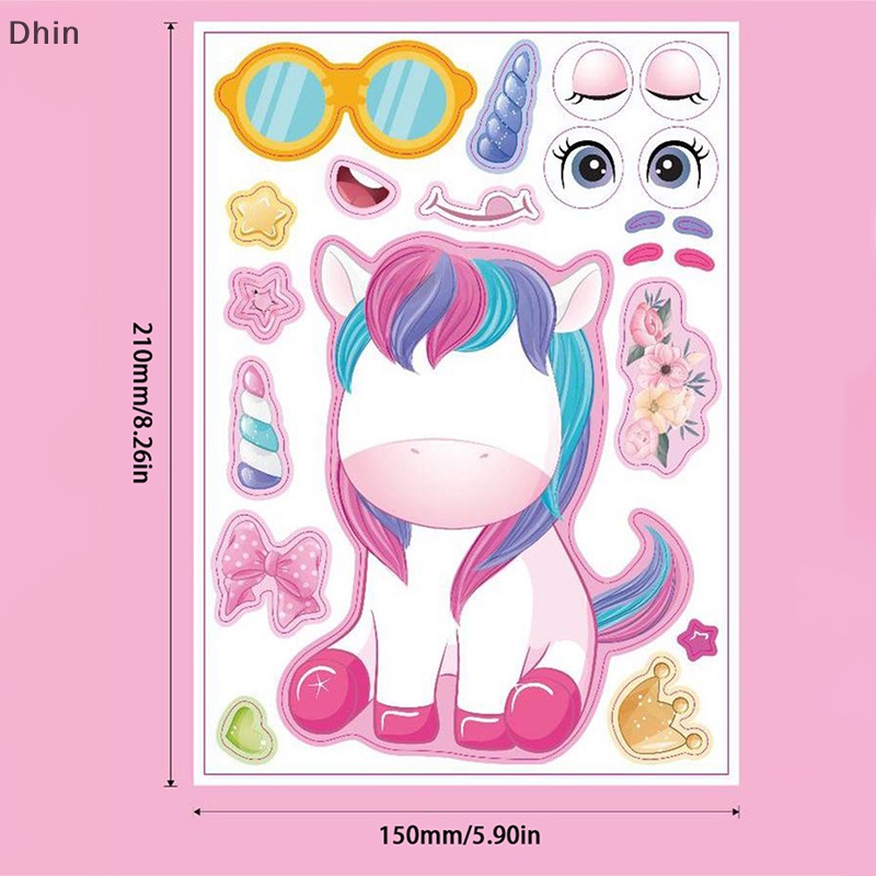 Bộ 6 Miếng Dán Hình Kỳ Lân Hoạt Hình Màu Hồng Dễ Thương Dùng Trang Trí DIY