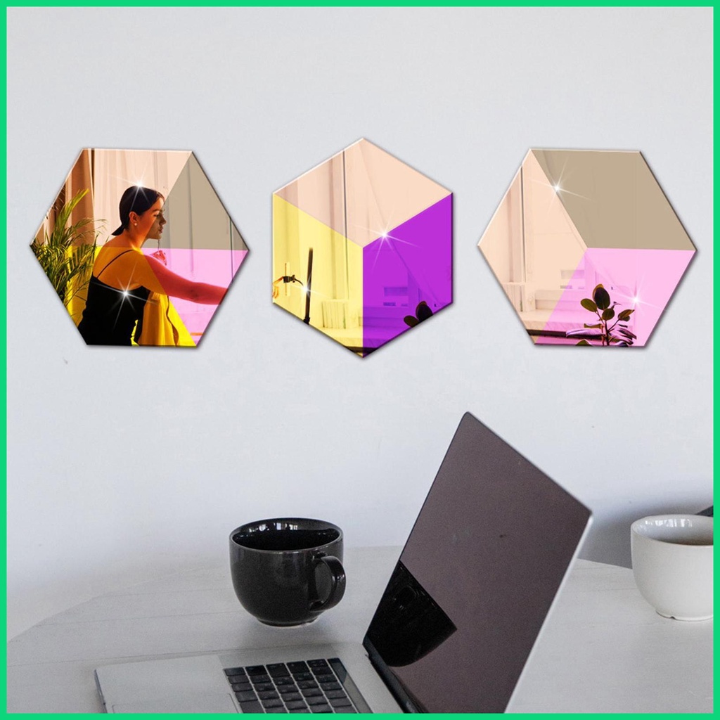 Miếng Dán Tường Bằng Acrylic Tráng Gương Hình Lục Giác Hoạt Hình Nhiều Màu Tiết Kiệm Không Gian