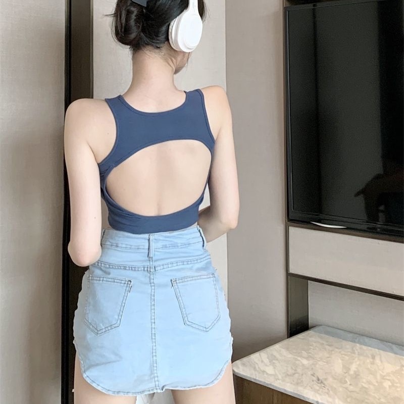 Milyfashion Áo Ngắn Hai Dây Dáng Ôm Ngắn Hở Lưng Có Đệm Ngực Phong Cách Mới Mùa Hè Cho Nữ