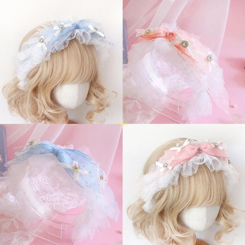 Flgo Băng Đô Ren Xếp Ly Trang Trí Nơ Thanh Lịch Màu Hồng / Xanh Lam Dùng Để Hóa Trang / Tiệc Tùng / Tiệc Tùng