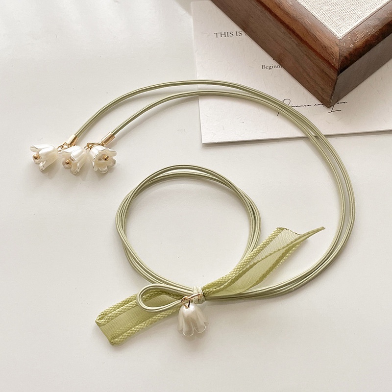 Dây Buộc Tóc Cao Su Màu Xanh Lá In Hoa Lily Phong Cách Thung Lũng Đẹp Mắt Thời Trang Hàn Quốc Mùa Hè Dành Cho Bạn Nữ