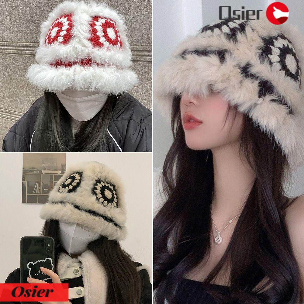 Mũ Tai Bèo Dệt Kim Phối Lông Xù Thời Trang Mùa Đông 1 Cho Nữ