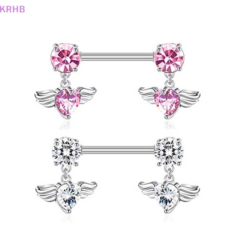 Nhẫn Núm Vú Bằng Thép Không Gỉ Đính Đá Zircon Hình Trái Tim Thời Trang Cho Nữ Mới