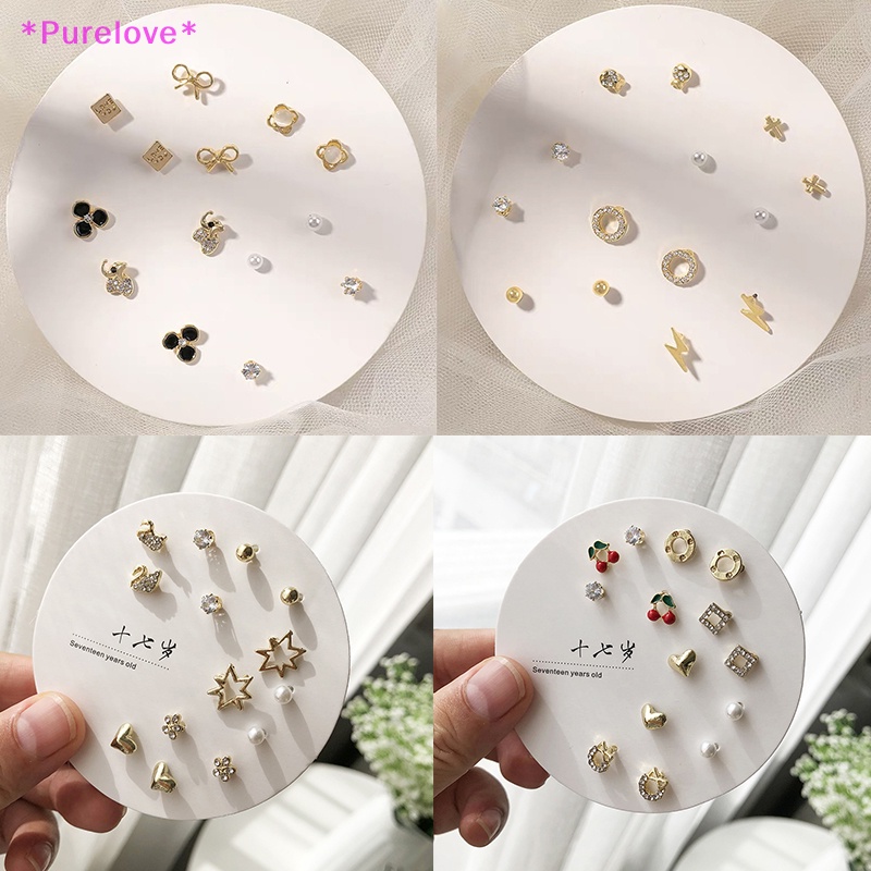 Set 7 Đôi Khuyên Tai Đính Nơ Trái Tim Xinh Xắn Cho Nữ Mới