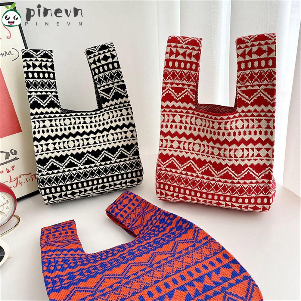 Túi Xách Đan Len Màu Sắc Tương Phản Thời Trang Cho Nữ