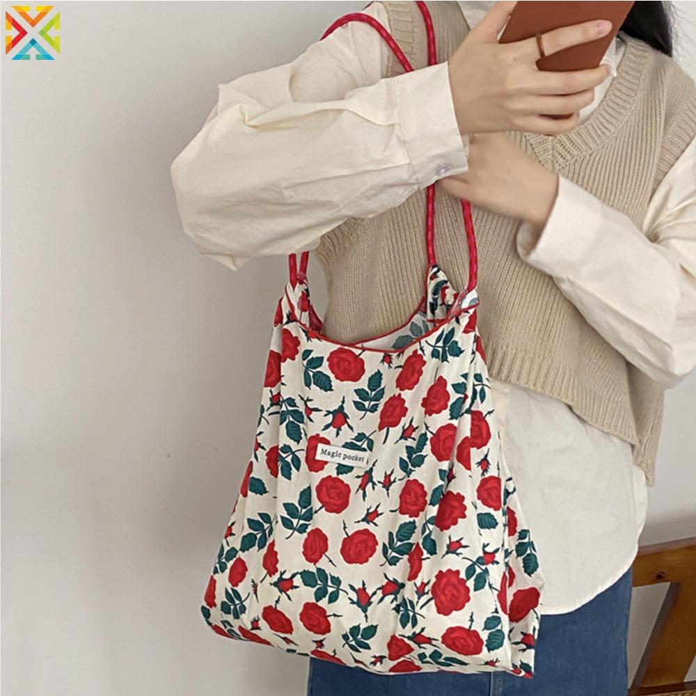 Túi Xách Canvas Cỡ Lớn Họa Tiết Hoa Thời Trang Cho Nữ