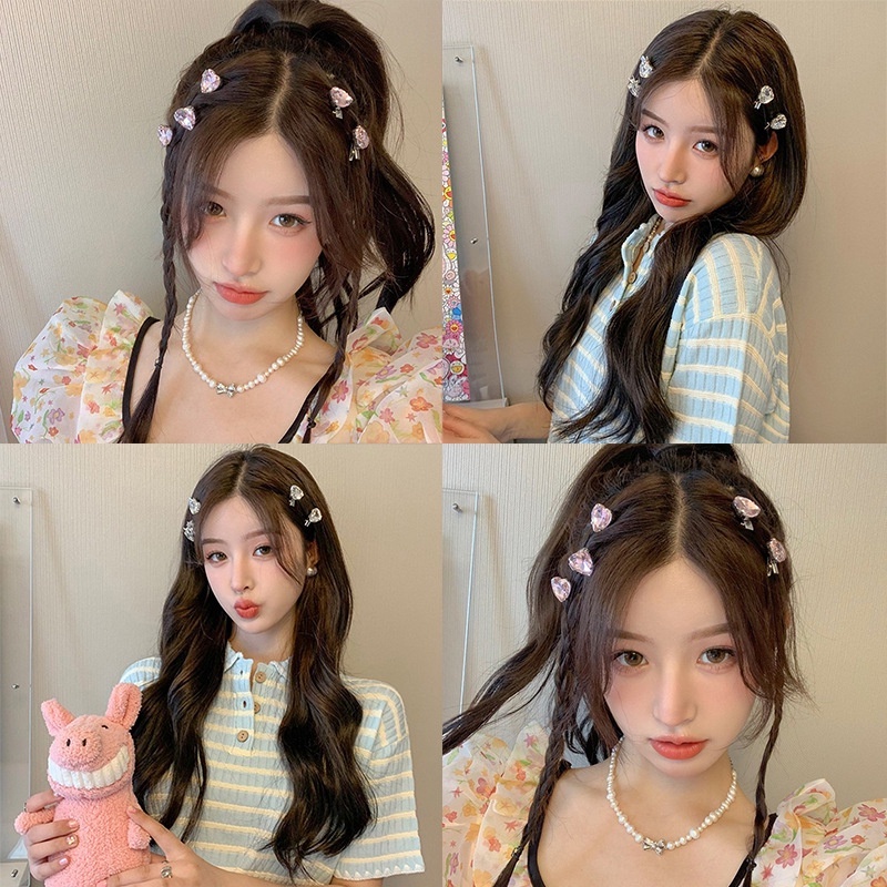 Kẹp Tóc Đính Kim Cương Màu Hồng Phong Cách Hàn Quốc Tinh Tế Cho Nữ