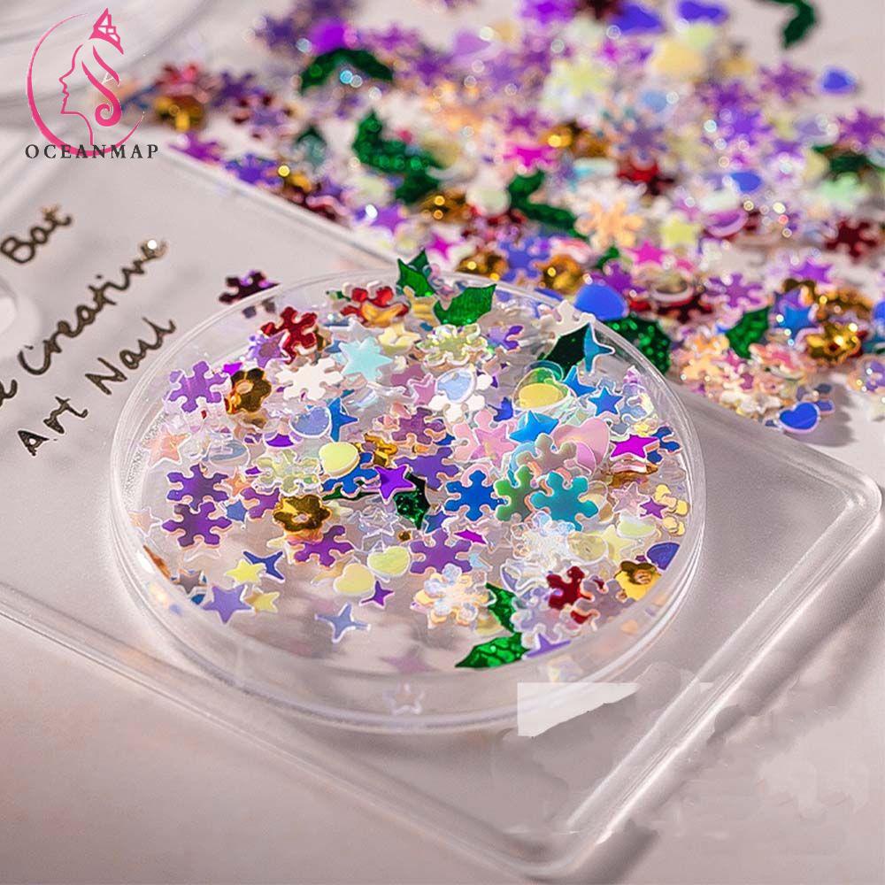 Miếng Dán Trang Trí Móng Tay Hình Hoa Tuyết Ngôi Sao Năm Cánh Lấp Lánh Phong Cách Nhật Bản 3D