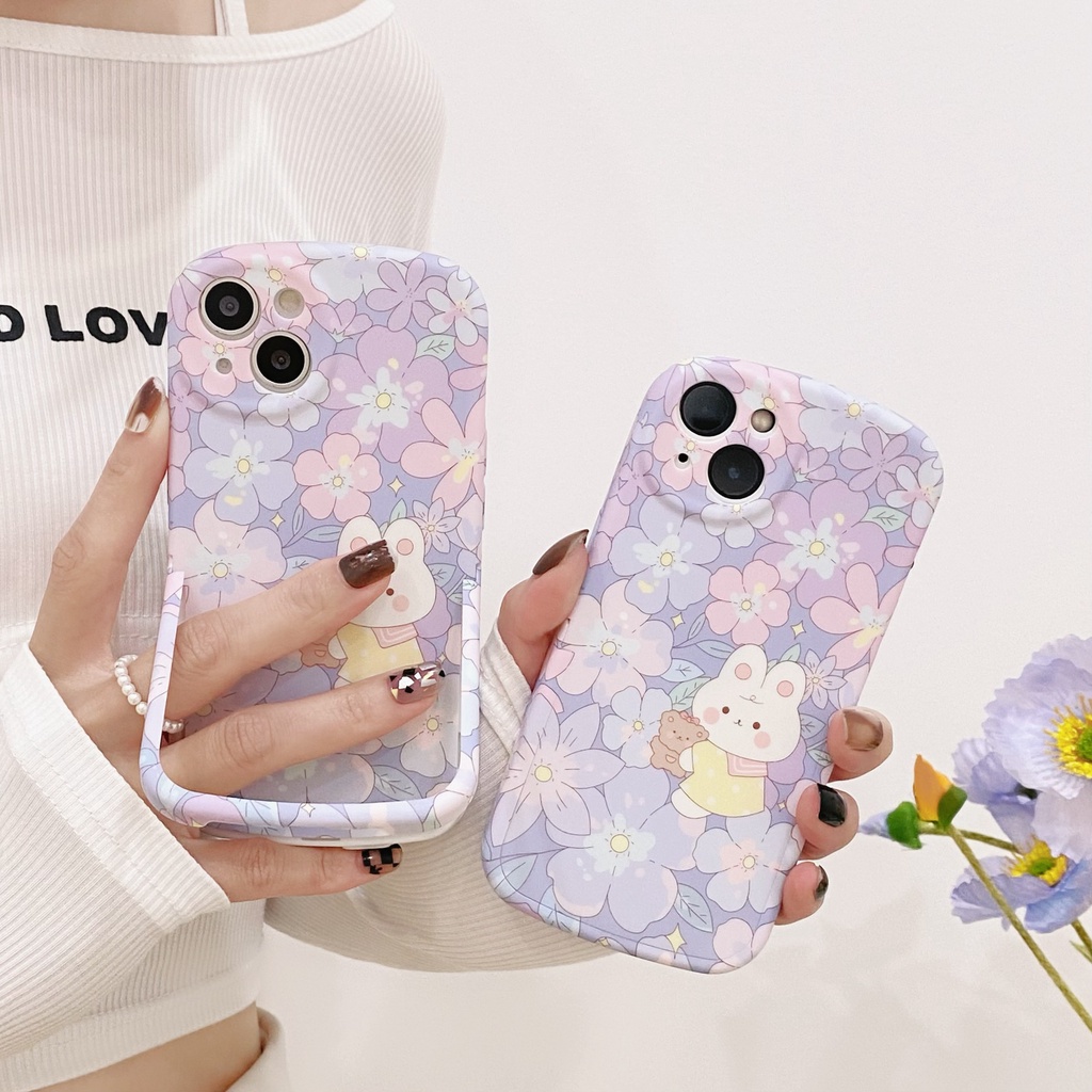 Ốp Điện Thoại Silicon Hình Thỏ Và Hoa Tím Cho Iphone13 / 14 12pro Max 11 XS