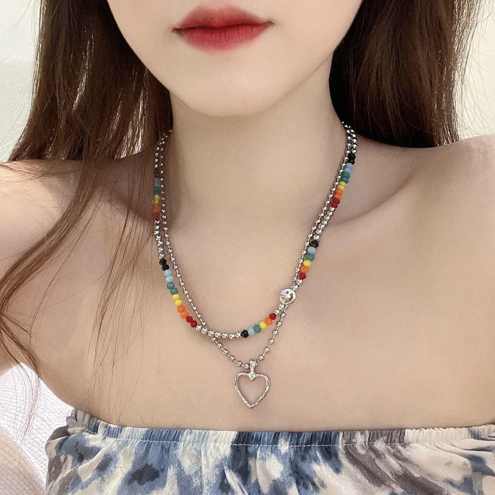 AROMA Vòng cổ Chuỗi Hạt Acrylic Mặt Cười Nhiều Màu Sắc Phong Cách Hip Hop Thời Trang Đi Biển