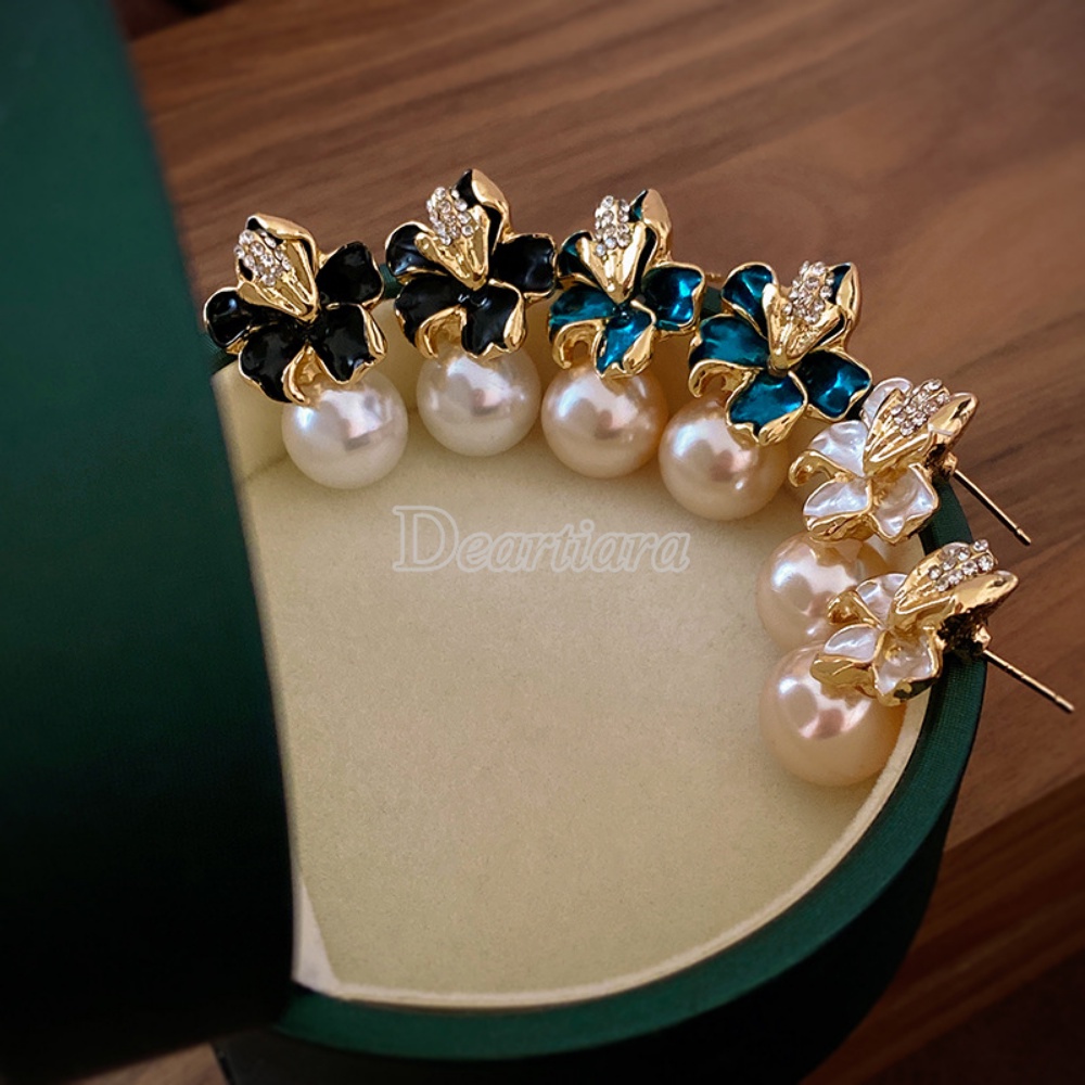 Bông Tai Đính Ngọc Trai Hình Hoa Khô Phong Cách Retro Thời Trang