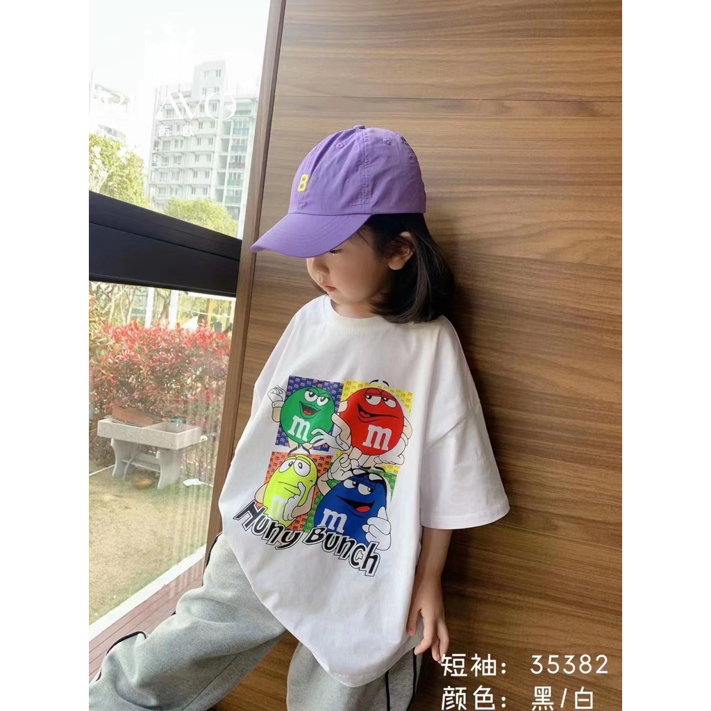 Áo Thun 100% Cotton Tay Ngắn Dáng Rộng Unisex Cho Bé Từ 2-14 Tuổi