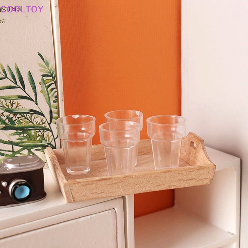 Set 4 Cốc Trong Suốt Đựng Kem / Đồ Chơi Búp Bê Tỉ Lệ 1: 12