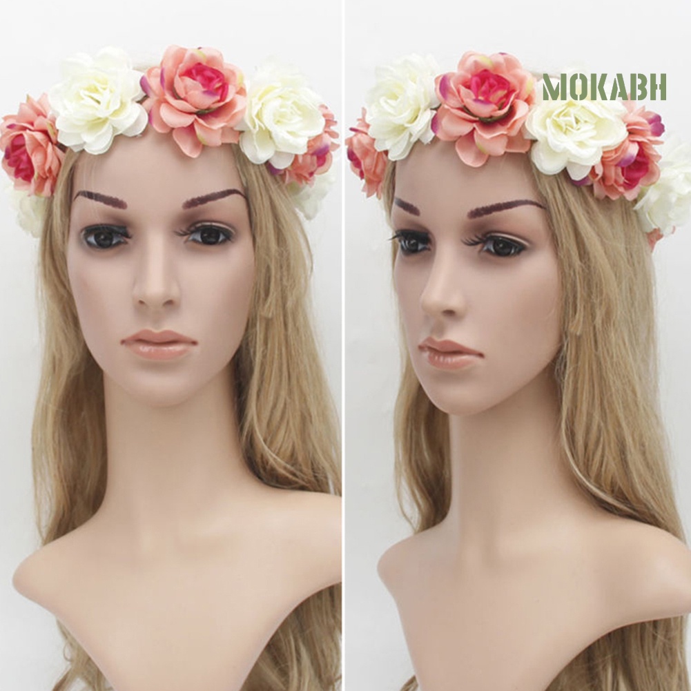 Vòng Hoa Hồng Đội Đầu Phong Cách Bohemia Cho Cô Dâu