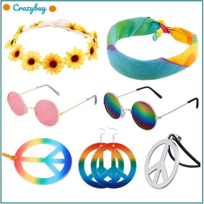 Cr Set 4 / 7 Vòng cổ / Bông Tai / Kính Mát Đính Hạt Nhiều Màu Hóa Trang Halloween