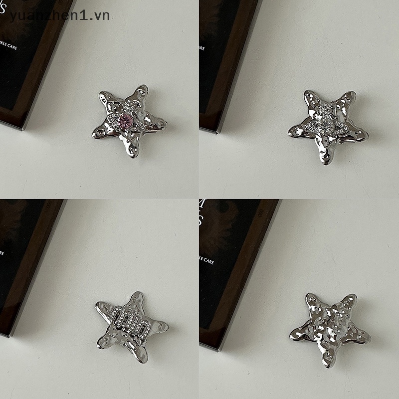 Kẹp Tóc Hình Ngôi Sao Năm Cánh Đính Đá Mini Màu Bạc Dễ Thương