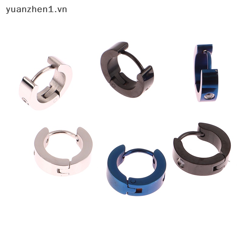 1 Đôi Bông Tai Tròn Bằng Thép Không Gỉ Phong Cách Punk Rock Dành Cho Nam Và Nữ