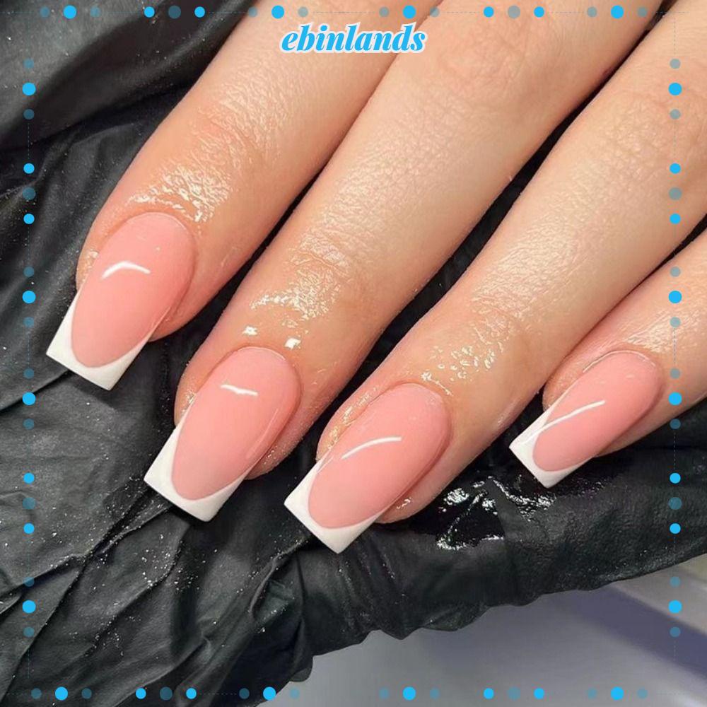 Set 24 Móng Tay Giả Dạng Nhấn Dòng Đen Kiểu Pháp DIY