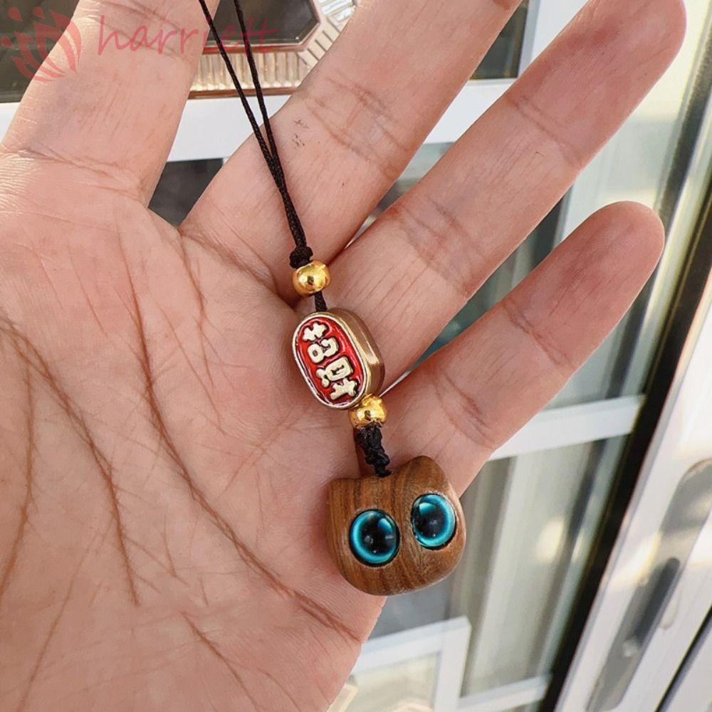 Dây Đeo Điện Thoại / Móc Khóa Hình Mèo May Mắn Bằng Gỗ Đàn Hương Phong Cách Trung Hoa Chống Thất Lạc