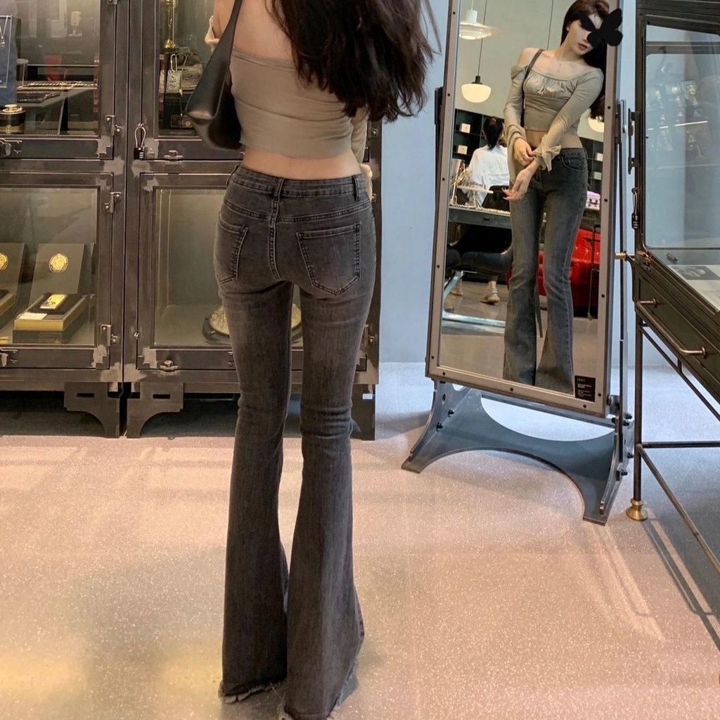 Quần Jean Ống Loe Lưng Thấp Phong Cách Mới Dành Cho Nữ