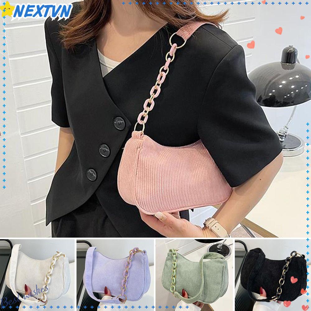 Túi Xách Nhung Kẻ Phối Khóa Kéo Thời Trang Dành Cho Nữ