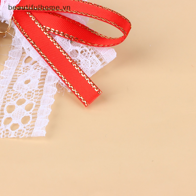 1 Cặp Kẹp Tóc Nơ Vải Ren Hai Lớp Hình Quả Cherry Đỏ Phong Cách Lolita