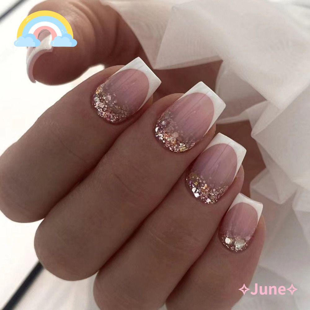 Bộ 24 Móng Tay Giả Dạng Nhấn Phong Cách Pháp Độc Đáo DIY