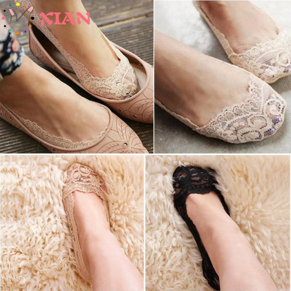 Xiantin Tất Cotton Cổ Thấp Chống Trượt Phối Ren Thời Trang