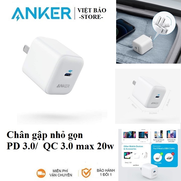 Củ Sạc Nhanh PD 20w Anker PowerPort III - A2632(nobox)