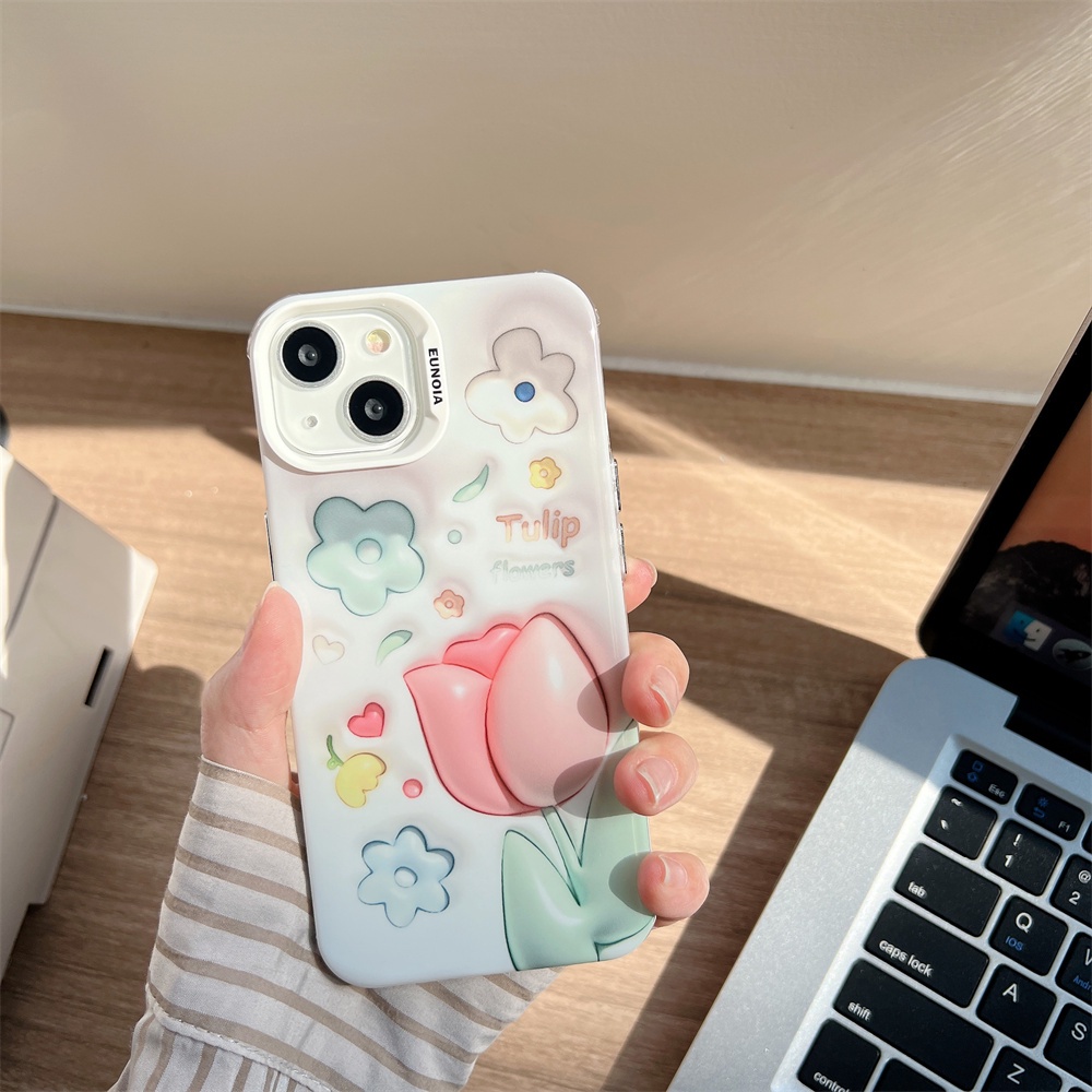 Ốp Điện Thoại TPU Mềm Trong Suốt Chống Sốc Hình Hoa Tulip Cho iPhone 14 13 12 11Pro Max