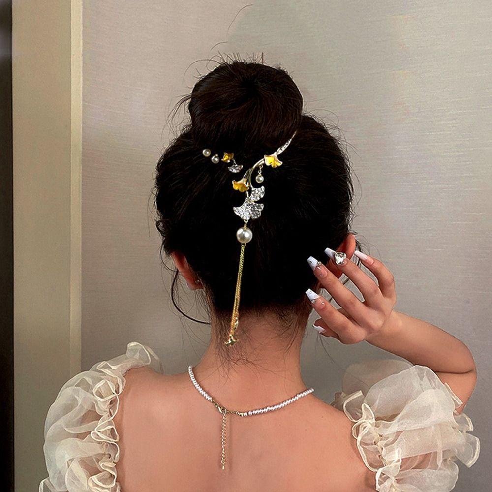 Kẹp Tóc Đuôi Ngựa / Lá / Sao Biển Phối Tua Rua Phong Cách Hàn Quốc Cho Nữ